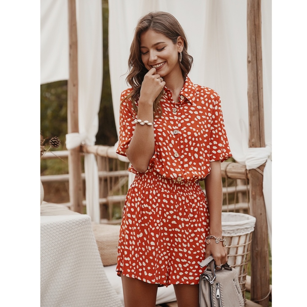 Spotted Print Button Front Boho Romper - Picture 6 of 9